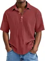 Close-up of men's rust red short sleeve polo shirt with textured double-layer crepe - Brick Red