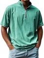 Men's retro green faux denim t-shirt featuring a stand collar and functional quarter-zip. - S / Tops / Green