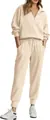 Women's casual beige corduroy half-zip sweatshirt and joggers two-piece loungewear set - Off White