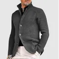 Stylish men's solid dark grey long-sleeved textured knit cardigan jacket outerwear - S / Tops / Dark Gray