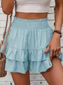 Light blue ruffled tiered fashion skort with elastic high waist for summer styling - S / Bottoms / Sky Blue