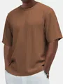 Casual men's brown short sleeve T-shirt featuring a textured fabric and classic round neck - Dark Brown