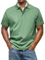 Λεπτομερής προβολή ανδρικού casual polo πράσινο φασκόμηλο με κρυφή πατιλέτα κουμπιών - S / Tops / Πράσινο