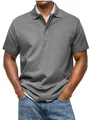 Polo grigia classica a maniche corte da uomo con bottoni nascosti e colletto a rever - Taglia S / Top / Grigio