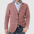 Casual men's long sleeve knit blazer jacket in a mauve heathered textured fabric finish - Pink