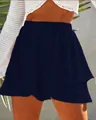 Close-up detail of navy blue tiered skort featuring a comfortable elastic high waistband - Navy Blue