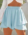 Light blue double-layered ruffle skorts with elastic waist for summer casual wear. - Sky Blue