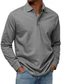 Detalle de un polo gris de manga larga para hombre con cuello abotonado y puños - Gris