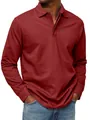 Detalle del polo de hombre de manga larga en color burdeos con cuello abotonado - Rojo