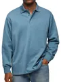 Primer plano de un polo azul de manga larga para hombre con cuello de solapa con botones - S / Top (G522) / Azul