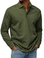 Vista frontal de polo de manga larga verde oliva para hombre con cuello abotonado - Verde Militar