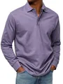 Primer plano de polo de manga larga para hombre en color lavanda con cuello abotonado - Púrpura