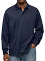 Detalle del polo de manga larga azul marino para hombre con cuello de botones clásico - S / Top (G522) / Azul Marino