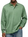 Detalle de polo de manga larga para hombre en verde salvia con cuello de botones casual - S / Top (G522) / Verde