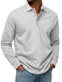 Detailed view of men's grey long sleeve polo shirt with ribbed cuffs and buttons. - S / Tops / White