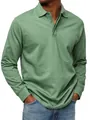 Detailed view of olive green long-sleeved men's Polo shirt with button lapel collar - S / Tops / Green