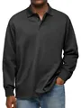 Détail d'un polo noir pour homme à manches longues avec col boutonné classique - Noir