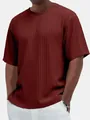 Men's premium textured burgundy crew neck short sleeve t-shirt with vertical ribbing - Burgundy