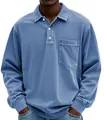 Vue détaillée d'un polo décontracté à manches longues pour homme avec poche. - S / Hauts / Bleu