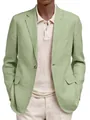 Close-up of a men's light green linen blazer with beige polo shirt for business casual look. - S / Tops / Light Green
