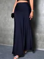 Elegant navy blue satin high-waisted maxi skirt with smooth drape and silky sheen - S / Bottoms / Navy Blue