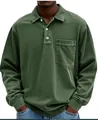 Vue détaillée d'un polo à manches longues pour hommes en vert olive avec une poche. - S / Hauts / Vert Militaire