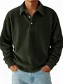 Detailed view of men's dark green vintage ribbed corduroy long-sleeve polo shirt texture - S / Tops / Army Green