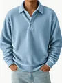 Detail of men's light blue ribbed corduroy long-sleeved polo shirt with button placket - S / Tops / Sky Blue