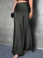 Elegant high waist satin maxi skirt with smooth texture and floor-length hemline. - S / Bottoms / Black