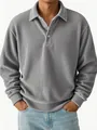 Detailed macro view showing the premium ribbed corduroy fabric of this men's grey polo shirt. - S / Tops / Gray