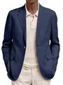 Professional men's navy blue linen business casual blazer with lapel and long sleeves - Navy Blue