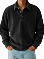 Detailed view of men's retro charcoal corduroy long sleeve Polo shirt with soft texture - S / Tops / Black