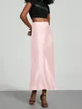 Eleganter Satin-Midirock mit hoher Taille in Hellrosa mit seidigem Glanz für Damen. - Rosa