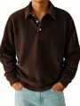Macro view showing the detailed brown corduroy striped texture of men's vintage polo shirt - S / Tops / Coffee