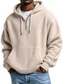 Detalle de sudadera beige de punto gofrado para hombre con capucha y media cremallera - Albaricoque