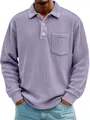 Men's lavender corduroy long sleeve polo shirt with vertical ribs and chest pocket - S / Tops / Light Purple