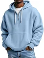 Detalle de sudadera para hombre con capucha de punto gofre azul claro y media cremallera - Azul cielo