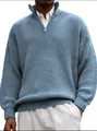 Detalle del jersey de punto azul para hombre con cremallera y elegante cuello alto. - S / Tops / Azul cielo