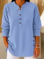 Hellblaue Damen-Tunika mit V-Ausschnitt und gerippter Textur sowie Knopfdetails seitlich - S / Oberteile / Blau