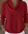 Women's stylish red cowl neck knit sweater with a loose pullover fit and soft fabric - S / Tops / Red