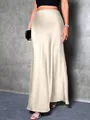 Elegant high-waisted champagne satin maxi skirt for women with a sleek flowing silhouette - Apricot