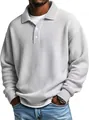Vista detallada de polo de manga larga para hombre en punto de gofre gris con botones blancos - S / Tops / Blanco