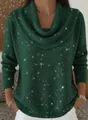 Detailed shot of dark green sparkly cowl neck top featuring shimmering silver glitter fabric - XS / Tops / Green
