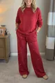 Conjunto rojo brillante de dos piezas con top de cuello redondo y pantalón de cordón - S / Top Y Pantalón / Rojo