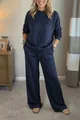 Vista completa del conjunto de descanso azul marino estrellado para mujer con cordón - S / Top Y Pantalón / Azul marino