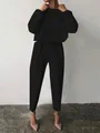 Elegant casual two-piece black set with long sleeve top and pleated trousers for women - S / Top And Bottom / Black