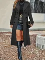 Styling detail of an elegant dark grey double-breasted wool coat with a long fit - Dark Gray