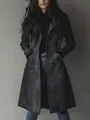 Women's elegant long dark suede trench coat featuring classic lapels and a buttoned front - Gray