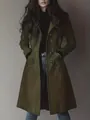 Langer olivgrüner Wildleder-Trenchcoat für Damen, minimalistischer Herbst-Winter-Look - S / Oberteile / Armeegrün