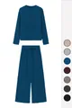 Vista detallada del conjunto de ocio acanalado para mujer con top de botones y pantalón - Azul